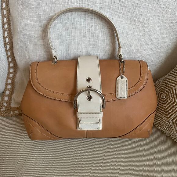 Coach Handbags - Vintage Coach Soho Buckle Flap 6692 | Tan Ivory Vachetta Leather Y2K